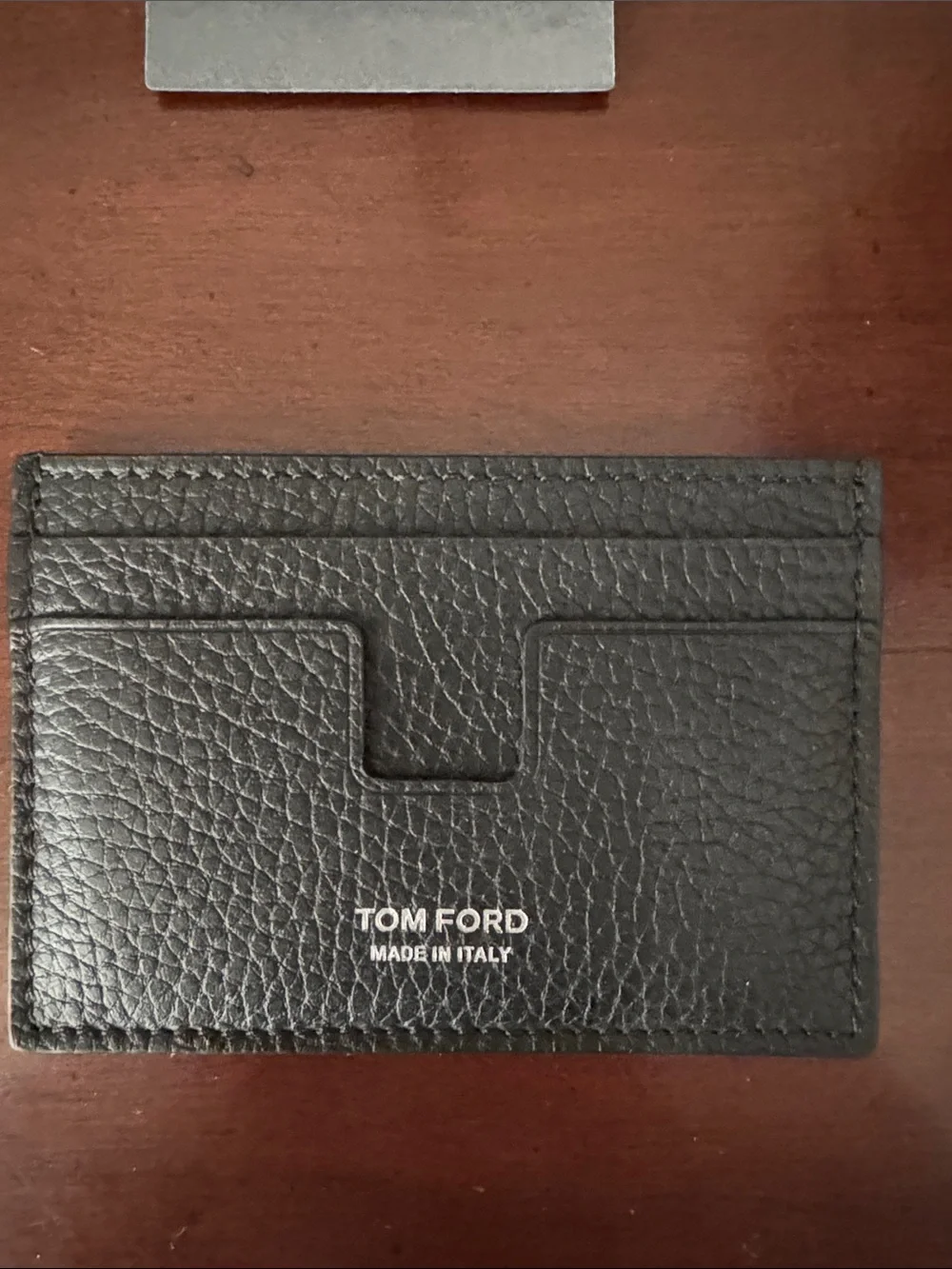 Tom Ford Black Pebbled Leather Card Holder with White Logo